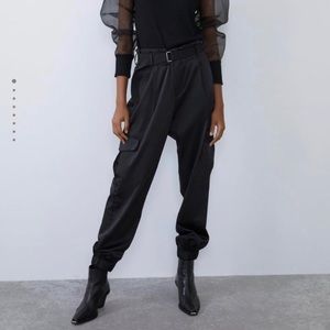 Zara cropped satin cargo pants